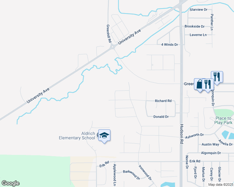 map of restaurants, bars, coffee shops, grocery stores, and more near 2309 Leigh Lane in Cedar Falls