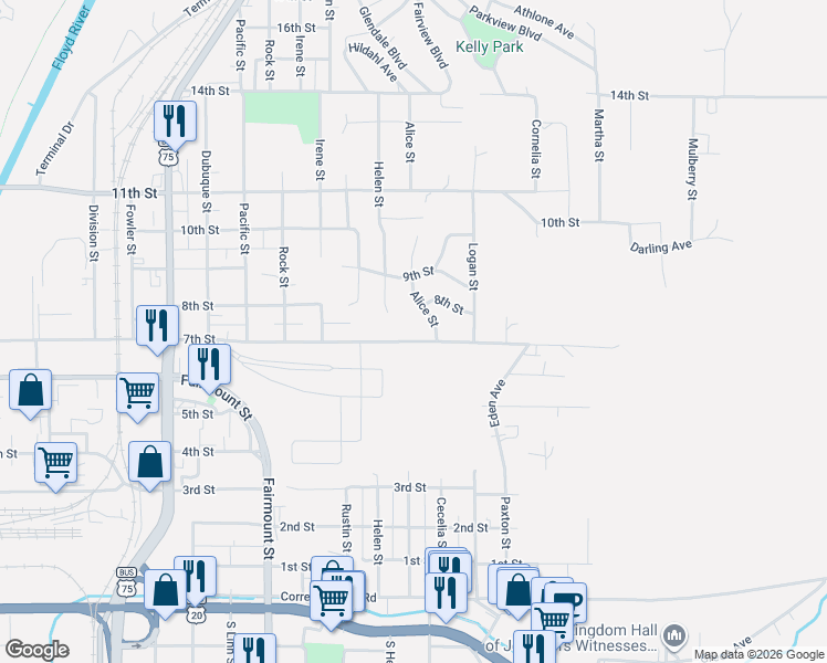 map of restaurants, bars, coffee shops, grocery stores, and more near 2901-2999 7th Street in Sioux City