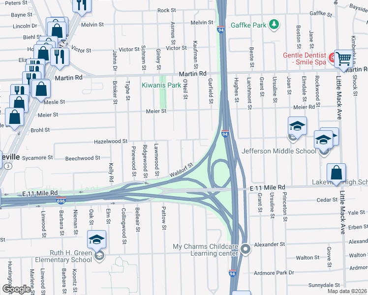 map of restaurants, bars, coffee shops, grocery stores, and more near 27124 Antonio Drive in Roseville