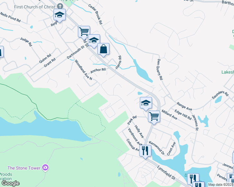 map of restaurants, bars, coffee shops, grocery stores, and more near 87 Woodland Avenue South in Lynn
