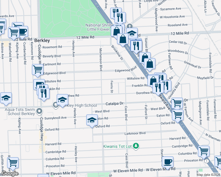map of restaurants, bars, coffee shops, grocery stores, and more near 2771 Ferris St in Berkley