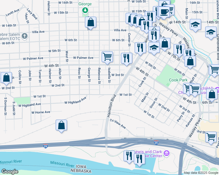 map of restaurants, bars, coffee shops, grocery stores, and more near 137 Isabella Street in Sioux City