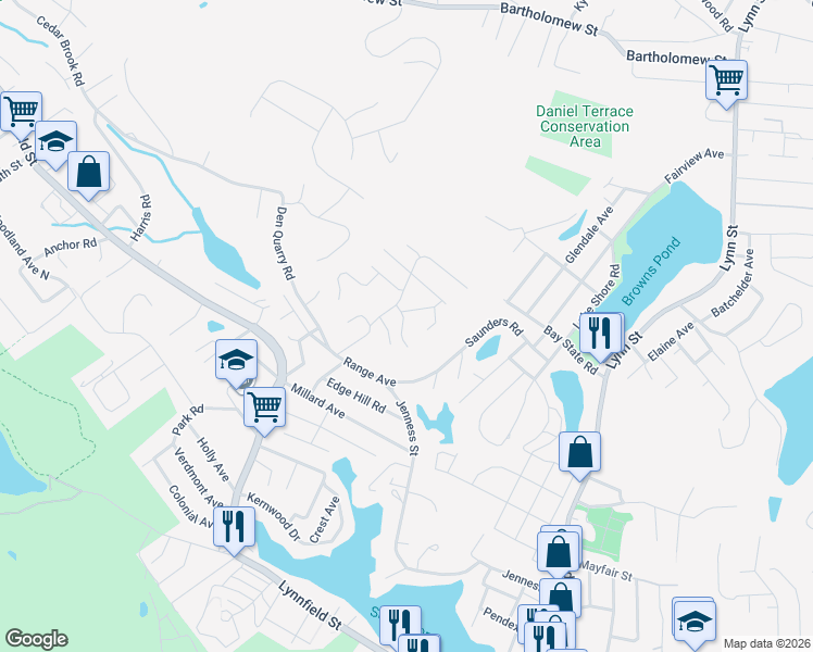 map of restaurants, bars, coffee shops, grocery stores, and more near 20 South View Road in Lynn