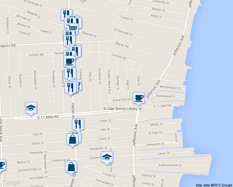 map of restaurants, bars, coffee shops, grocery stores, and more near 27905 Nieman St in St Clair Shores