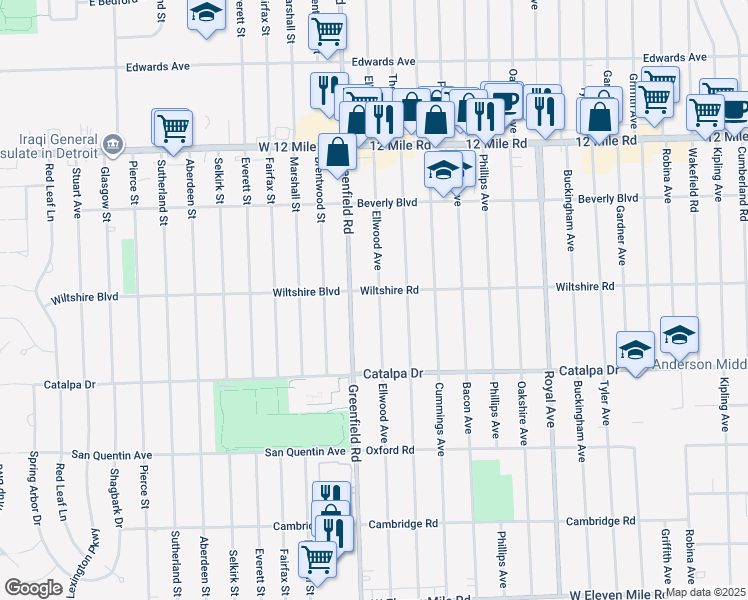 map of restaurants, bars, coffee shops, grocery stores, and more near 2855 Ellwood Avenue in Berkley