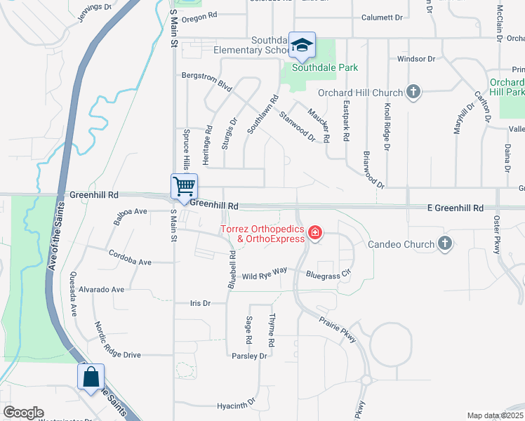 map of restaurants, bars, coffee shops, grocery stores, and more near Greenhill Road Trail in Cedar Falls