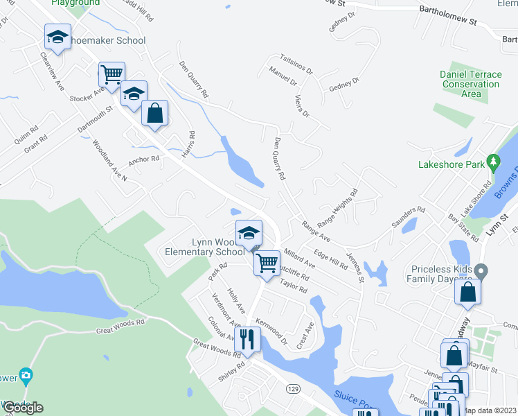 map of restaurants, bars, coffee shops, grocery stores, and more near 321 Lynnfield Street in Lynn