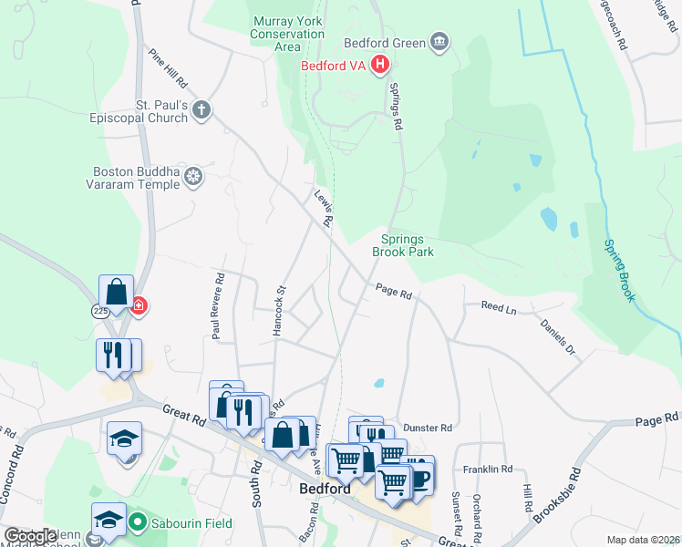 map of restaurants, bars, coffee shops, grocery stores, and more near 22 Nickerson Road in Bedford