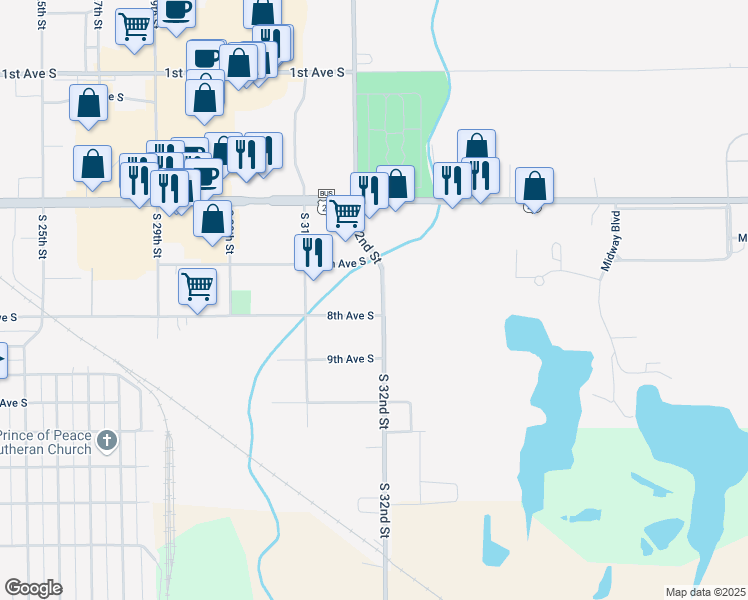 map of restaurants, bars, coffee shops, grocery stores, and more near 732-798 S 32nd St in Fort Dodge