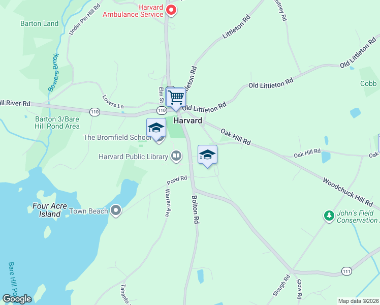 map of restaurants, bars, coffee shops, grocery stores, and more near 27 Mass Avenue in Harvard