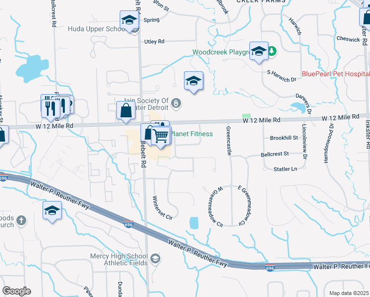 map of restaurants, bars, coffee shops, grocery stores, and more near 29263 Autumn Ridge in Farmington Hills