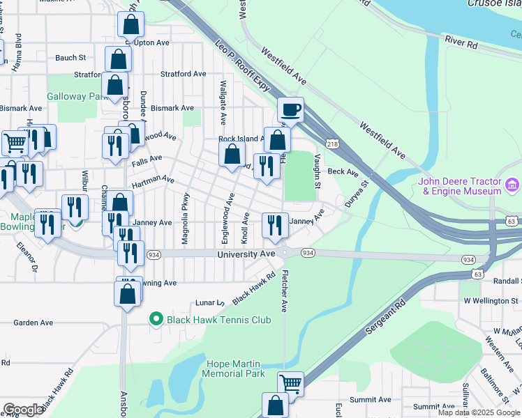 map of restaurants, bars, coffee shops, grocery stores, and more near 136 Hartman Avenue in Waterloo