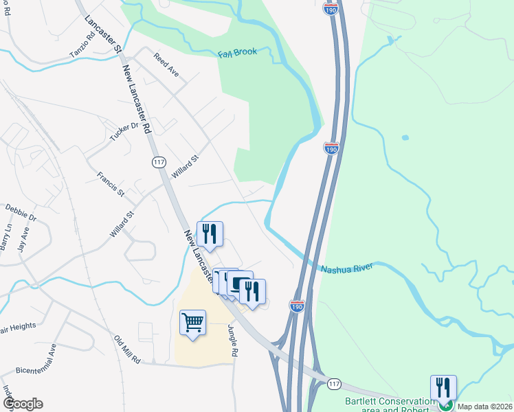 map of restaurants, bars, coffee shops, grocery stores, and more near A Lancaster Street in Leominster
