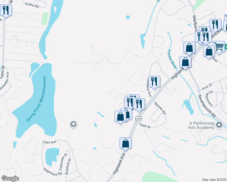 map of restaurants, bars, coffee shops, grocery stores, and more near 2 Lions Lane in Salem