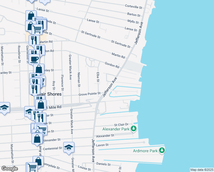 map of restaurants, bars, coffee shops, grocery stores, and more near 27911 Jefferson Avenue in St. Clair Shores