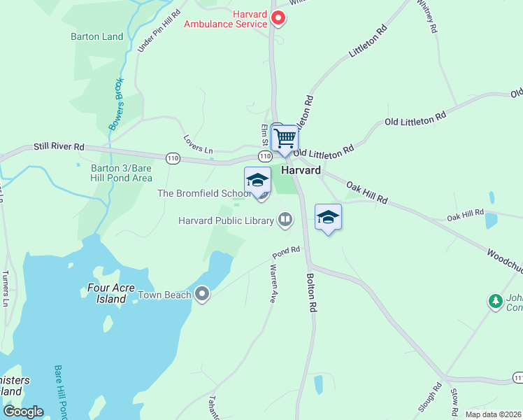 map of restaurants, bars, coffee shops, grocery stores, and more near 14 Massachusetts Avenue in Harvard