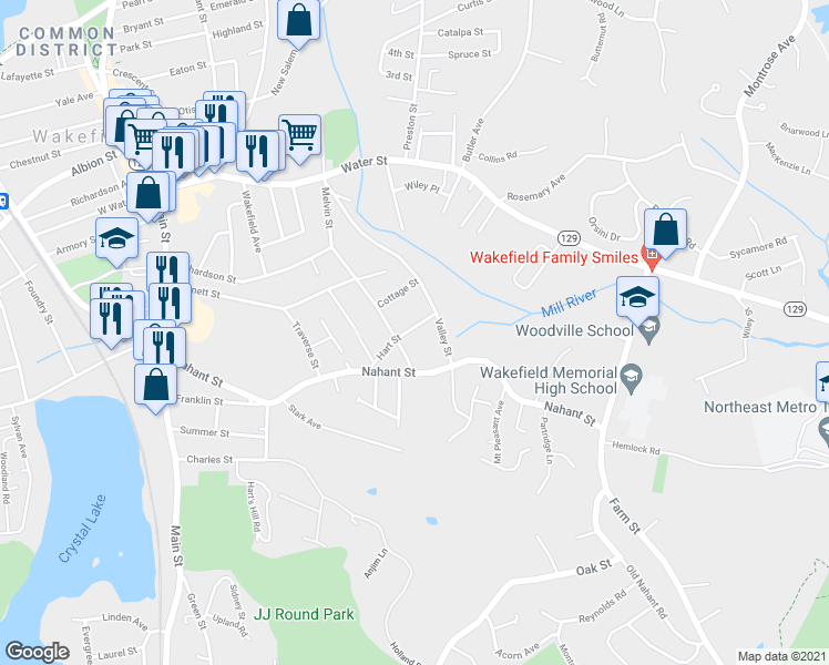 map of restaurants, bars, coffee shops, grocery stores, and more near 8 Hart Street in Wakefield