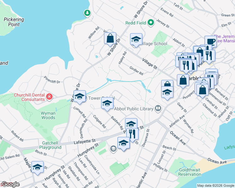 map of restaurants, bars, coffee shops, grocery stores, and more near 35 Mohawk Road in Marblehead