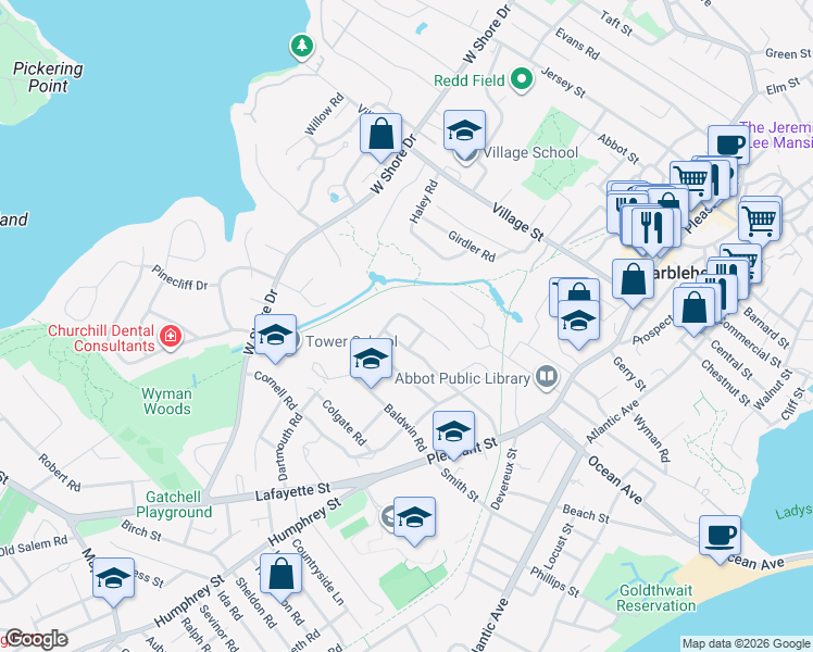 map of restaurants, bars, coffee shops, grocery stores, and more near 35 Mohawk Road in Marblehead