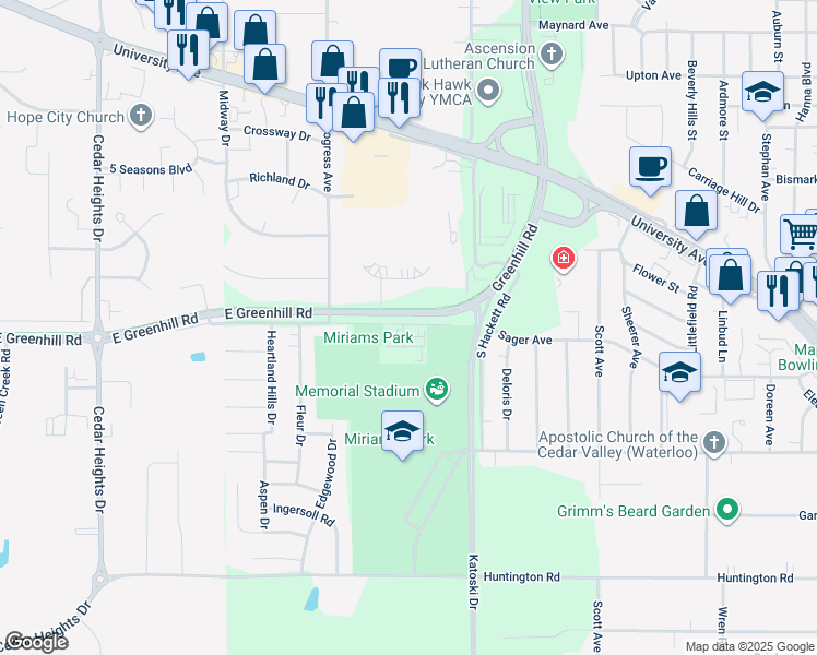 map of restaurants, bars, coffee shops, grocery stores, and more near 1117 Tiffany Place in Waterloo