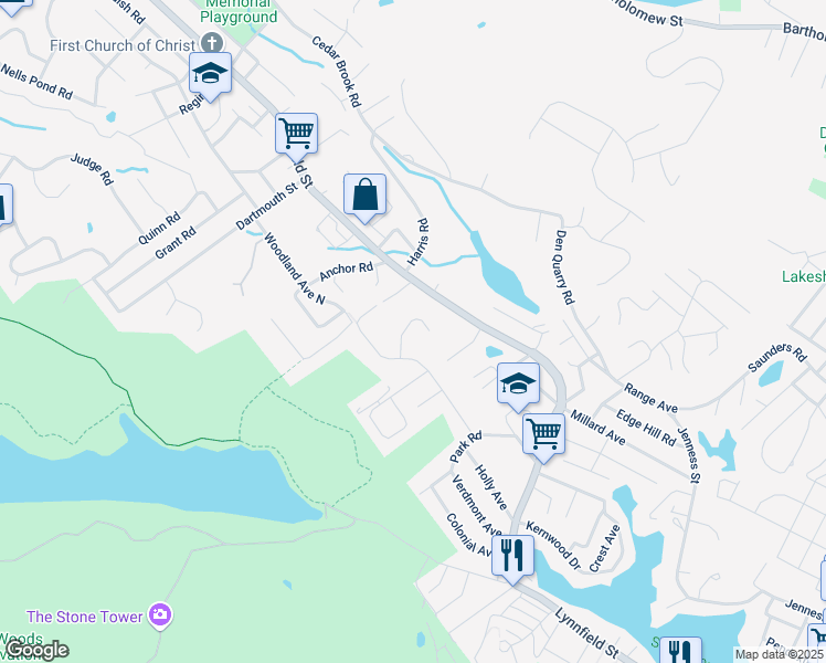 map of restaurants, bars, coffee shops, grocery stores, and more near 87 Woodland Avenue South in Lynn