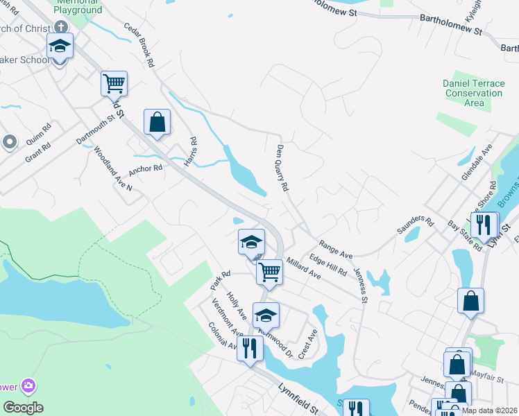map of restaurants, bars, coffee shops, grocery stores, and more near 321 Lynnfield Street in Lynn