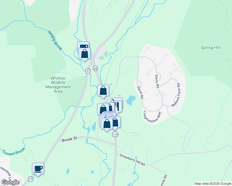 map of restaurants, bars, coffee shops, grocery stores, and more near 9 Davis Road in Acton
