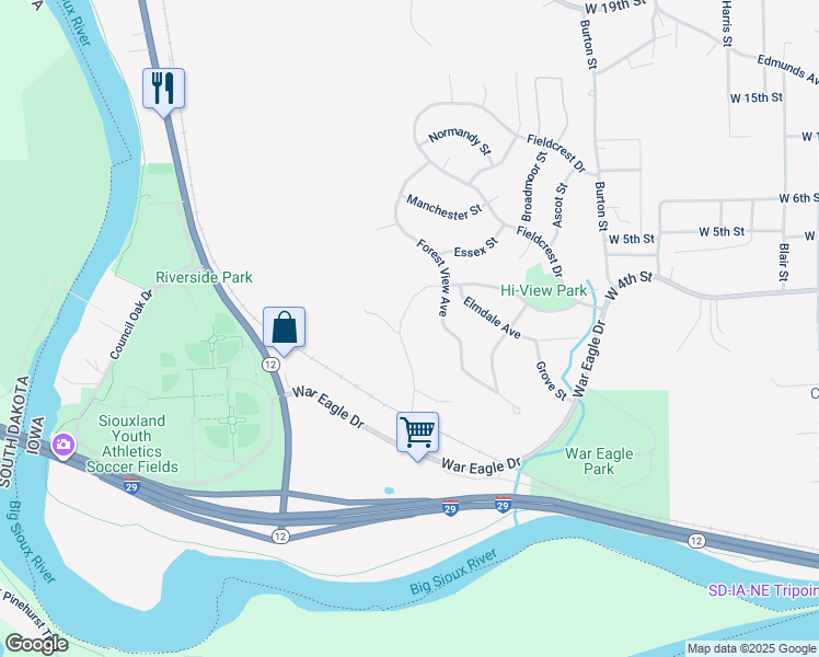 map of restaurants, bars, coffee shops, grocery stores, and more near 4498 West 4th Street in Sioux City