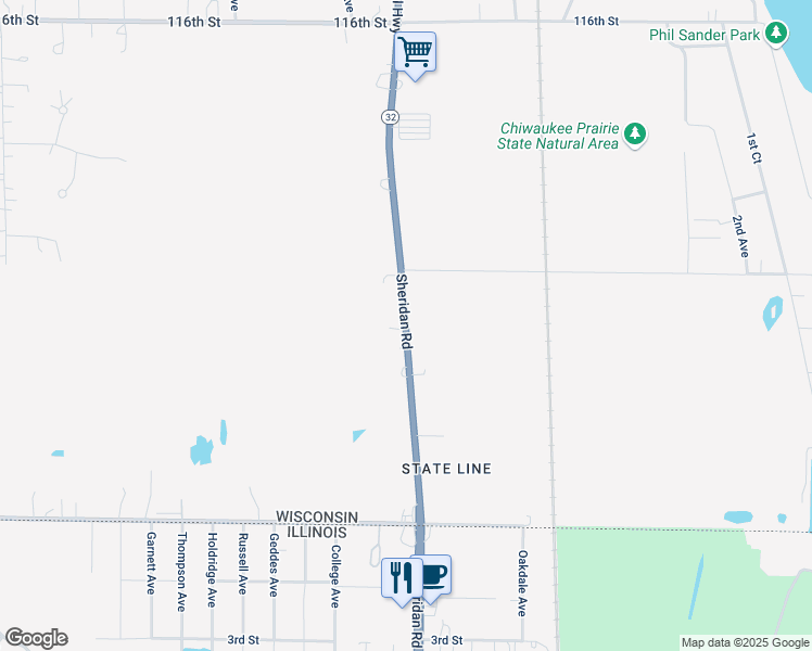 map of restaurants, bars, coffee shops, grocery stores, and more near 12330 Sheridan Road in Pleasant Prairie