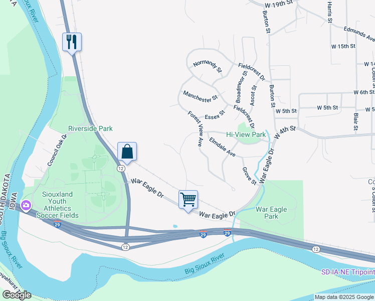 map of restaurants, bars, coffee shops, grocery stores, and more near 4498 West 4th Street in Sioux City