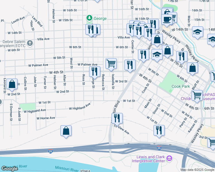 map of restaurants, bars, coffee shops, grocery stores, and more near 1311 West 3rd Street in Sioux City