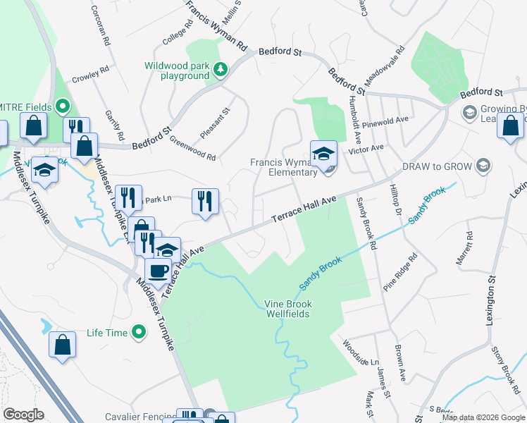 map of restaurants, bars, coffee shops, grocery stores, and more near 7 Jefferson Avenue in Burlington