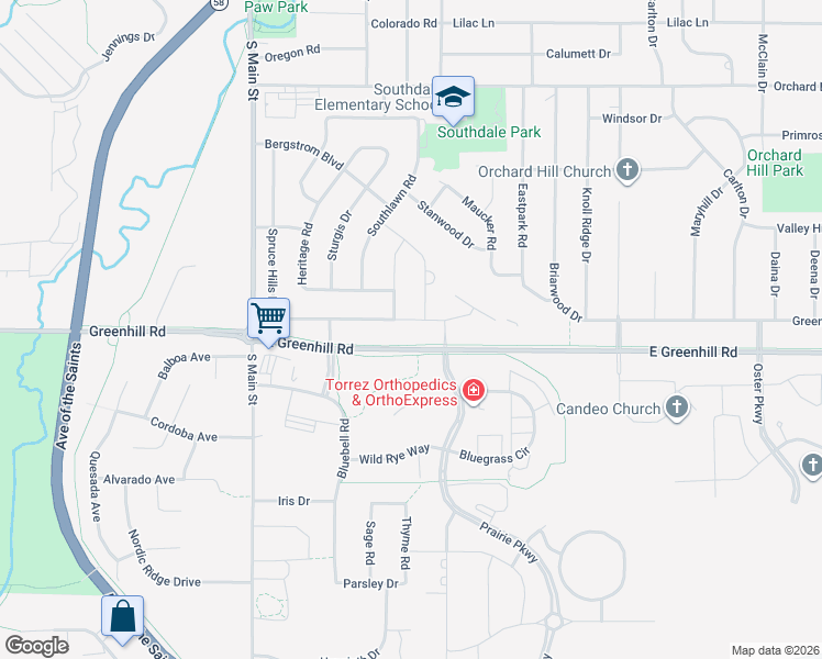 map of restaurants, bars, coffee shops, grocery stores, and more near Spruce Hills Drive in Cedar Falls