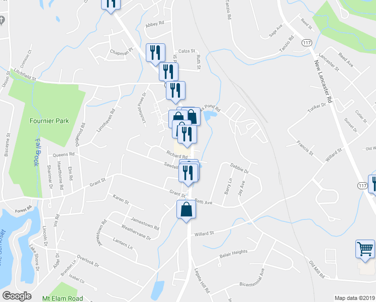 map of restaurants, bars, coffee shops, grocery stores, and more near 1045 Central Street in Leominster