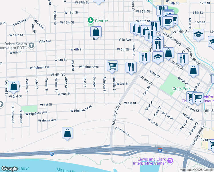 map of restaurants, bars, coffee shops, grocery stores, and more near 1314 West 3rd Street in Sioux City