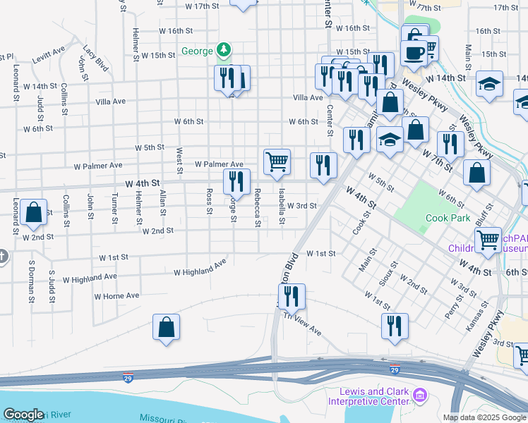 map of restaurants, bars, coffee shops, grocery stores, and more near 1314 West 3rd Street in Sioux City