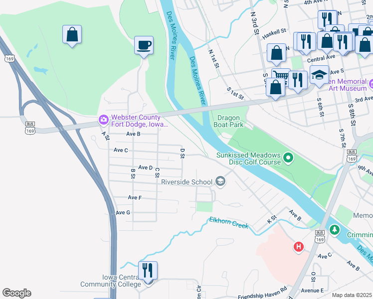 map of restaurants, bars, coffee shops, grocery stores, and more near 420 Avenue C in Fort Dodge