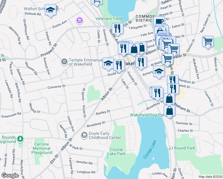 map of restaurants, bars, coffee shops, grocery stores, and more near 238a Albion Street in Wakefield