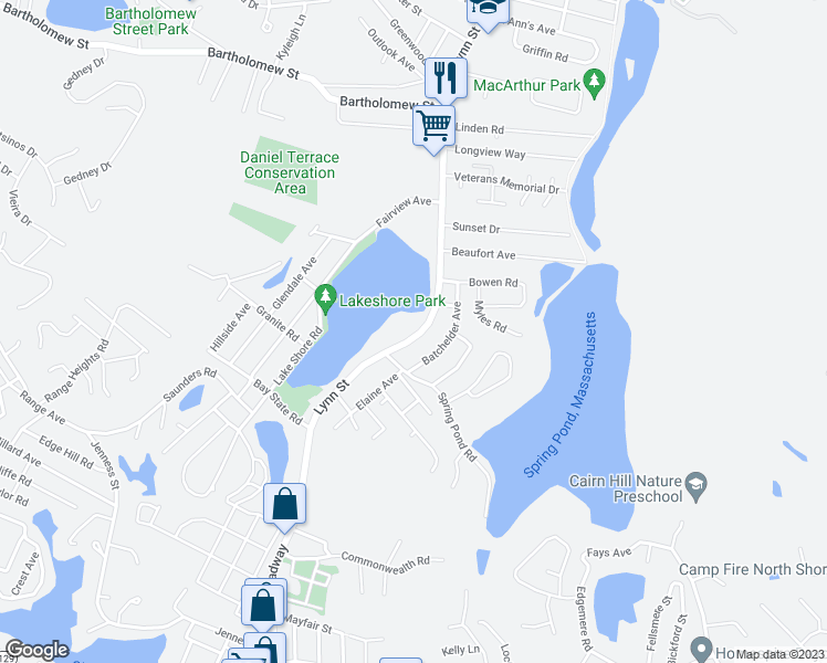 map of restaurants, bars, coffee shops, grocery stores, and more near 253 Lynn Street in Peabody