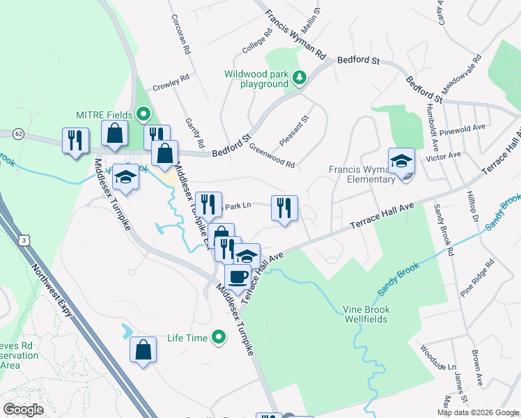 map of restaurants, bars, coffee shops, grocery stores, and more near 8 Baron Park Lane in Burlington