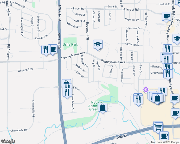map of restaurants, bars, coffee shops, grocery stores, and more near 1565 Lucy Drive in Dubuque