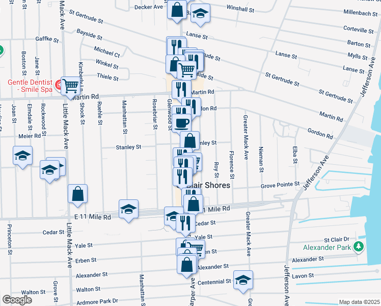 map of restaurants, bars, coffee shops, grocery stores, and more near 28010 Harper Avenue in St. Clair Shores