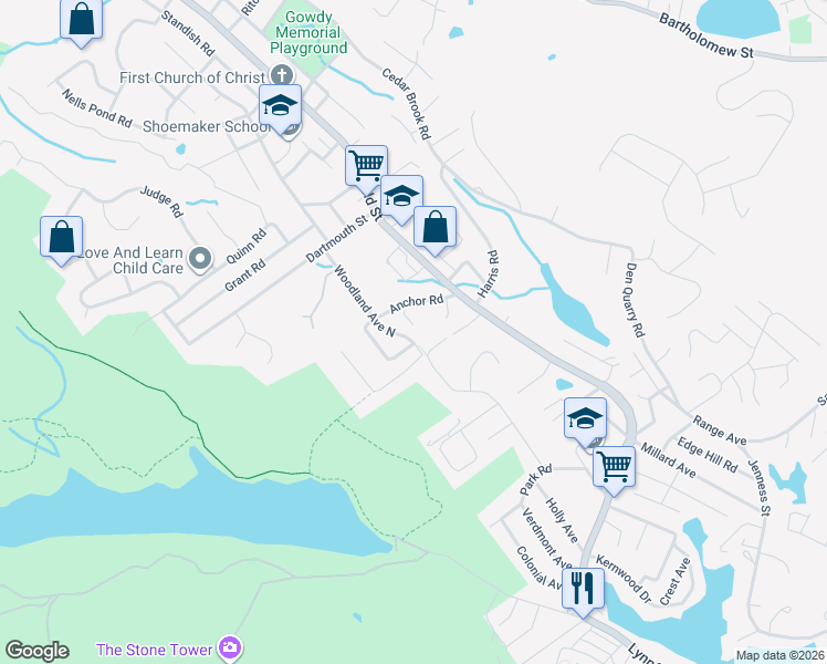 map of restaurants, bars, coffee shops, grocery stores, and more near 9 Hermon Road in Lynn