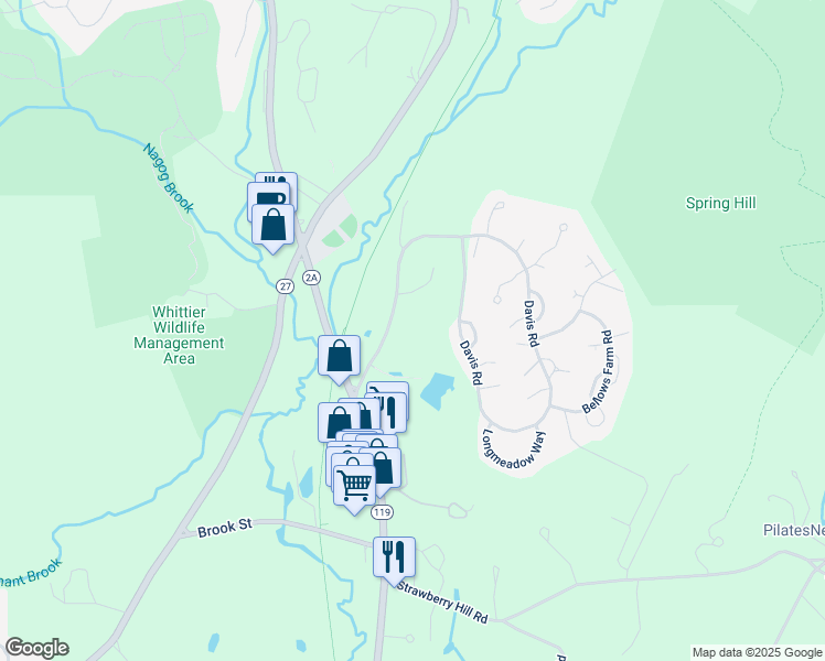 map of restaurants, bars, coffee shops, grocery stores, and more near 19 Davis Road in Acton