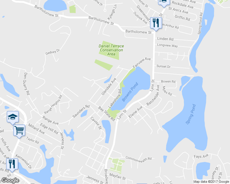 map of restaurants, bars, coffee shops, grocery stores, and more near 64 Fairview Ave in Peabody