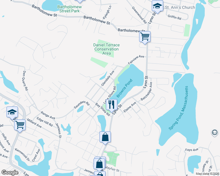 map of restaurants, bars, coffee shops, grocery stores, and more near 64 Fairview Avenue in Peabody