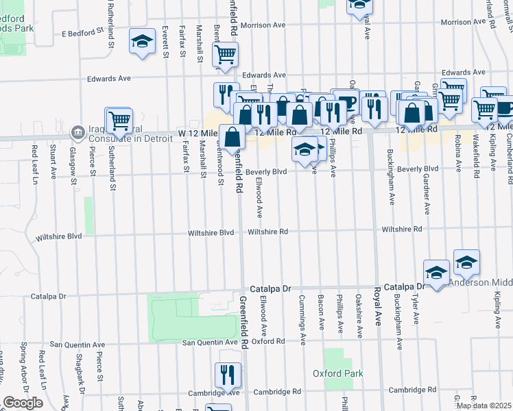 map of restaurants, bars, coffee shops, grocery stores, and more near 3035 Ellwood Avenue in Berkley