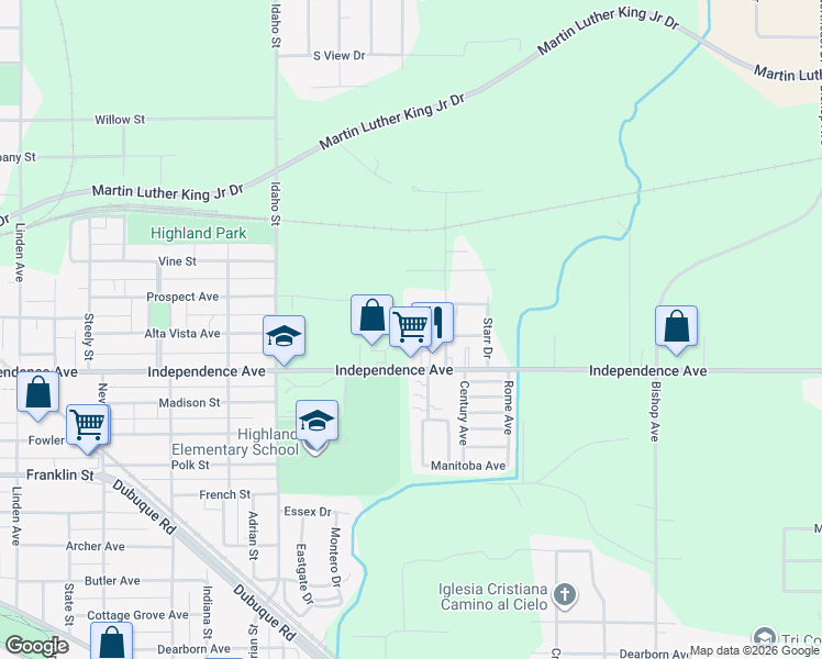 map of restaurants, bars, coffee shops, grocery stores, and more near 1403 Bowers Street in Waterloo