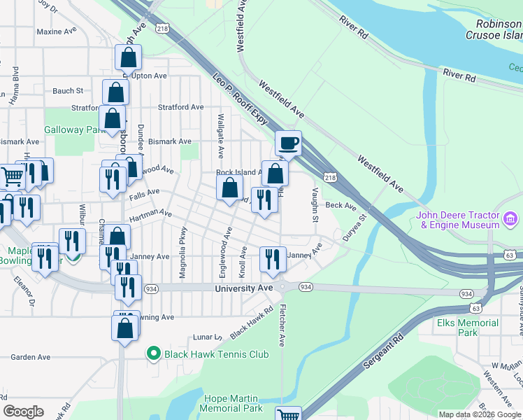 map of restaurants, bars, coffee shops, grocery stores, and more near 129 Harwood Avenue in Waterloo