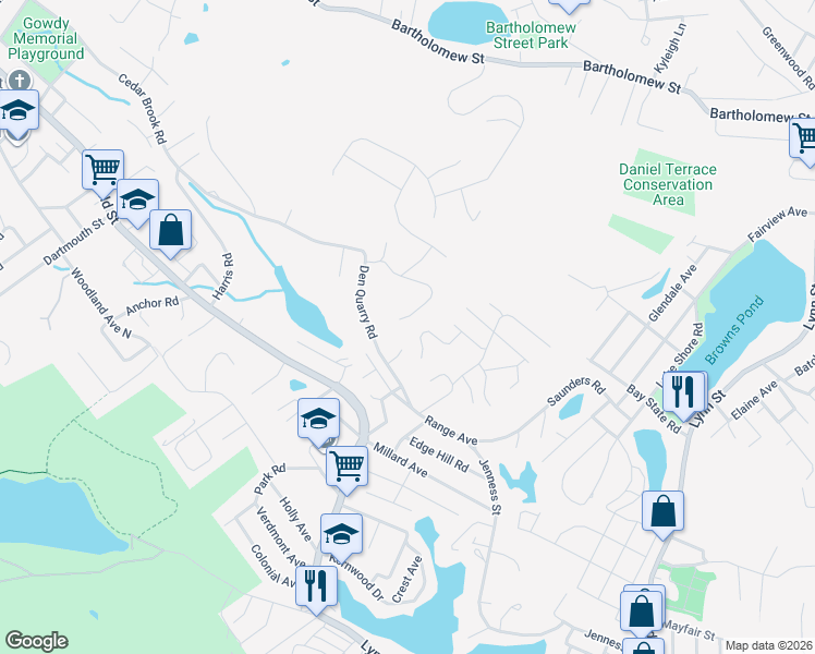 map of restaurants, bars, coffee shops, grocery stores, and more near 39 Oak Ridge Circle in Lynn